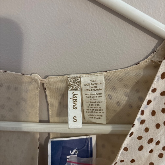 Japna V Neck Balloon Sleeve Breas Tan Brown Dots - Picture 4 of 4